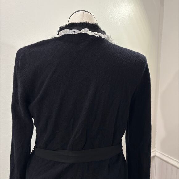Peck & Peck Collection Size XL Cardigan Sweater Wool Cashmere Black Ruffle Lace - Picture 14 of 16
